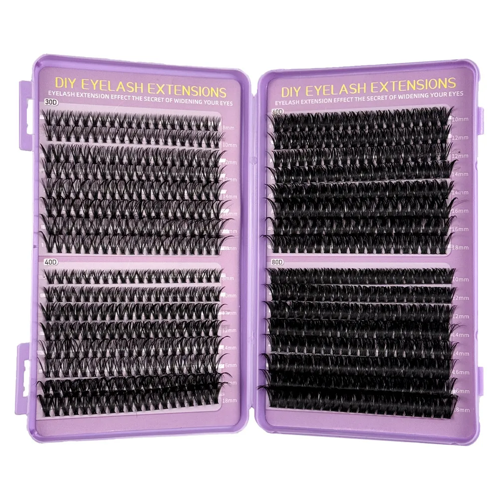 640 Clusters Hot Melt Lash Book – DIY Self-Grafting Individual Eyelashes Kit with Lash Bond & Seal + Tweezers, Large Capacity Mixed Volume Cluster Lashes for Home Application